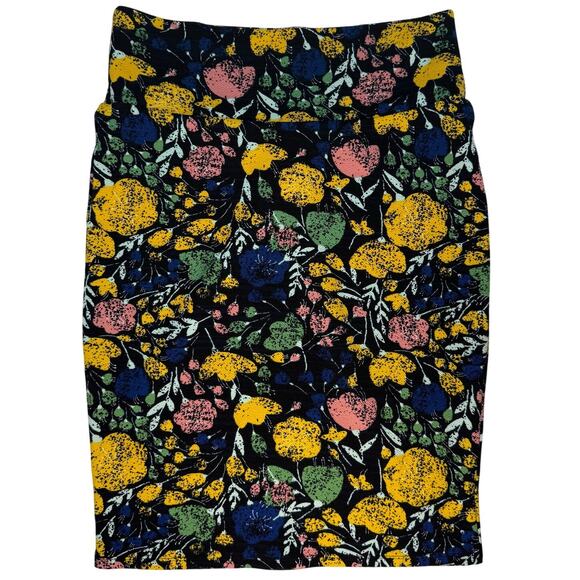 LuLaRoe Dresses & Skirts - LuLaRoe Pencil Skirt Women’s Medium Lemon Floral Black Stretch 24”
